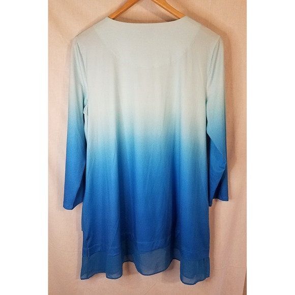 JM Collection Womens Blue Green Floral Tunic Top Med 3/4 Sleeve Stretchy - Picture 4 of 4